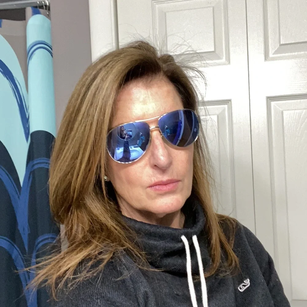 Tory Burch Blue Lens Aviator Sunglasses with Orange Case